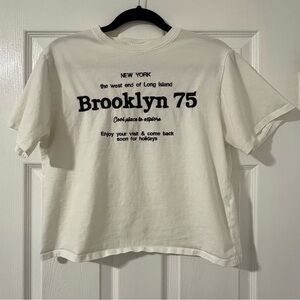 Women’s Zara New York Brooklyn White Short Sleeve Crop T-Shirt Size 13-14 164 cm